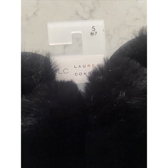 NWT Lauren‎ Conrad LC X Band Faux Fur Slide Slippers Black Large L 8-9 Cozy - Picture 2 of 5